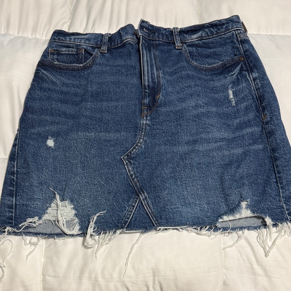 a.n.a Distressed Blue Denim Mini Skirt